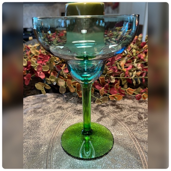 Pair of Hand Blown Blue & Green Margarita Glasses-EUC!!! - Picture 2 of 5